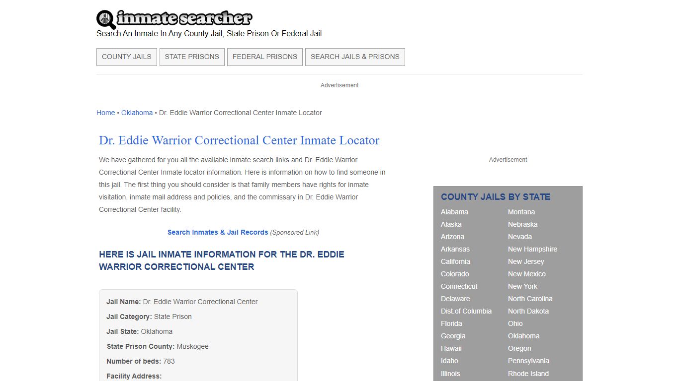 Dr. Eddie Warrior Correctional Center Inmate Locator