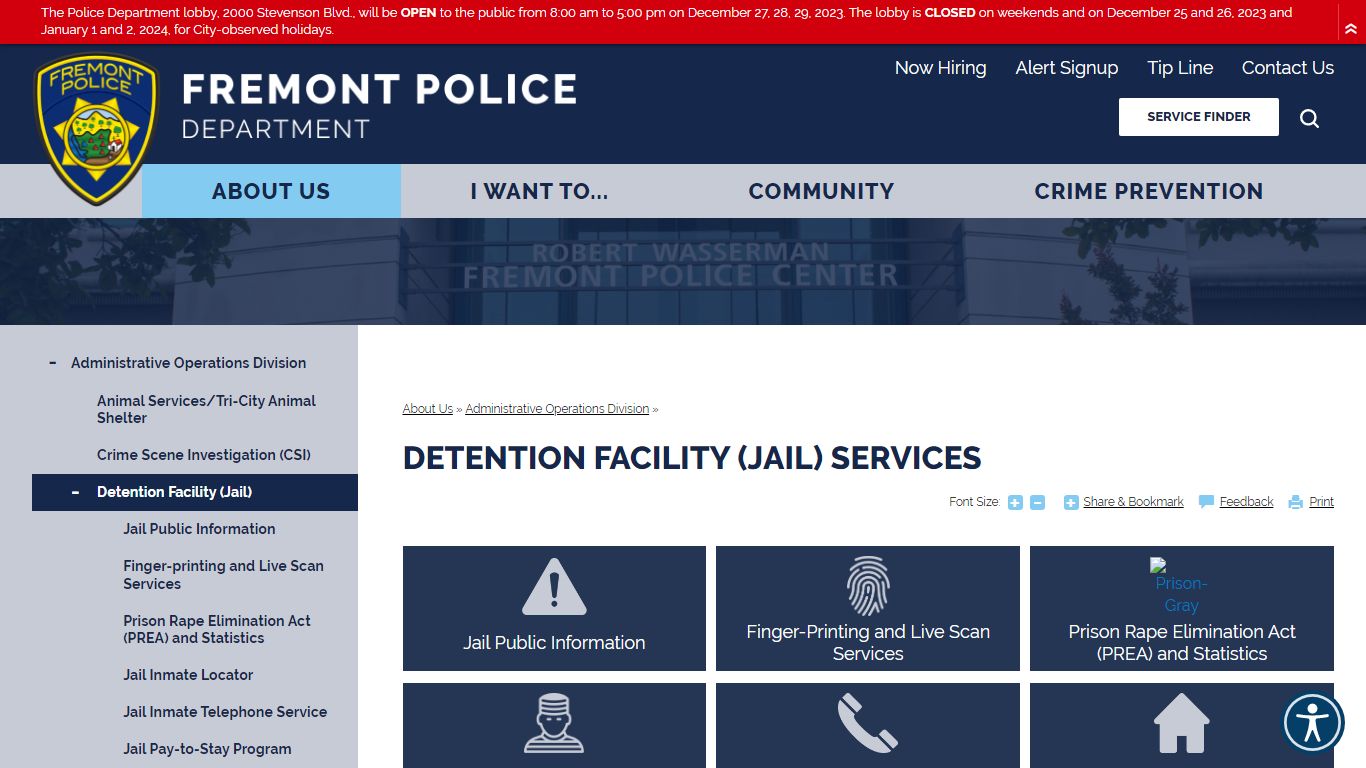 Detention Facility (Jail) Services - Fremont Police